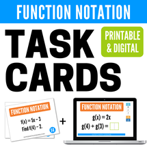 Function Notation Task Cards and digital Boom Cards - distance learning algebra activity