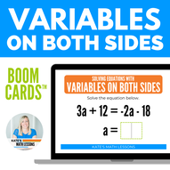 Solve Equations with Variables on Both Sides digital Boom Cards - self-grading distance learning activity
