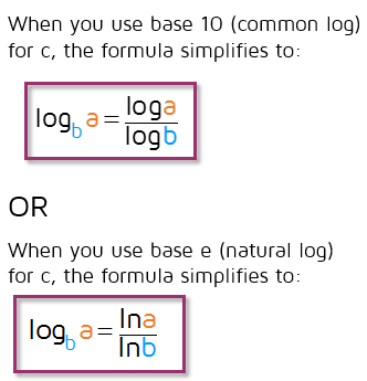 Simplified change of base formula for common and natural logarithms.