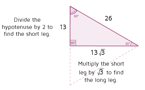 Use the shortcuts to find the missing sides of a 30-60-90 triangle.