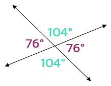 Diagram of intersecting lines with two sets of congruent vertical angles.