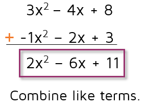 Polynomial addition and subtraction problems.