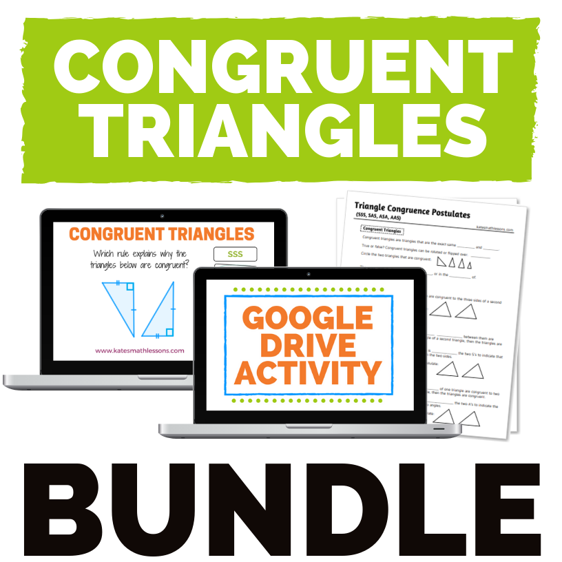 Congruent Triangles Bundle - geometry study guide, Boom Cards, and Google Drive activity