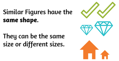 Similar figures have the same shape. They can be the same size or different sizes.