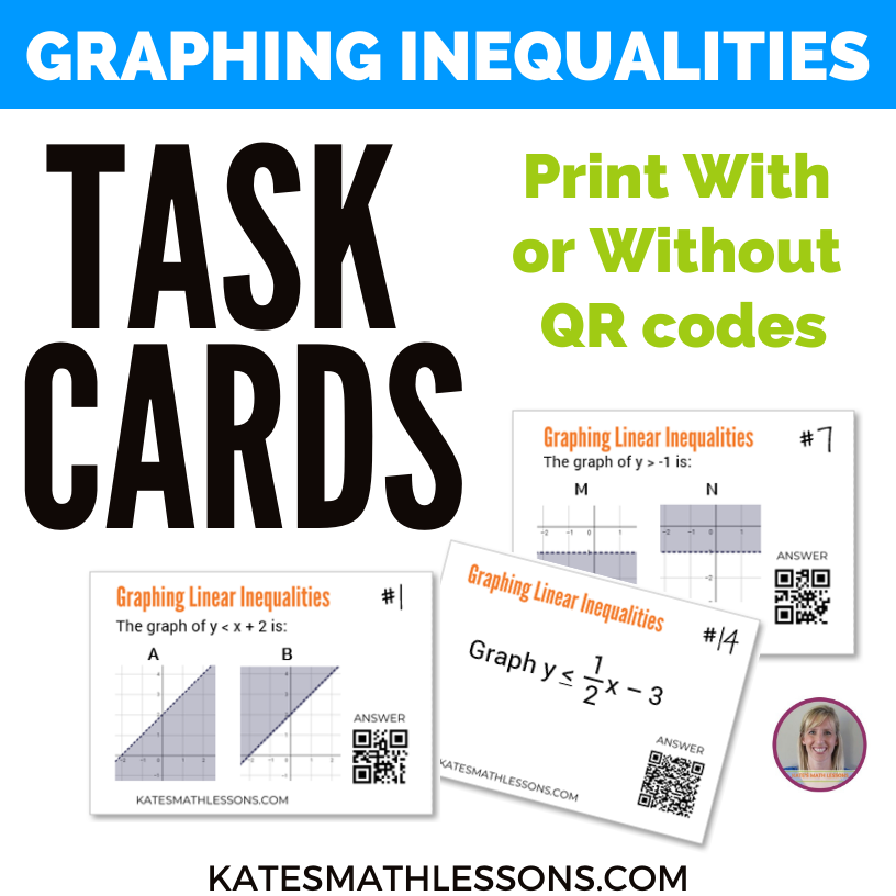 Graphing Linear Inequalities activity - printable task card with or without QR codes