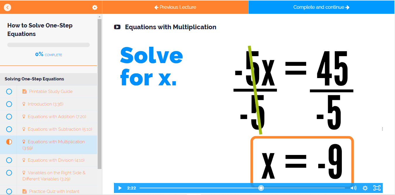 How to Solve a One-Step Equation - video lesson with examples and step-by-step directions.