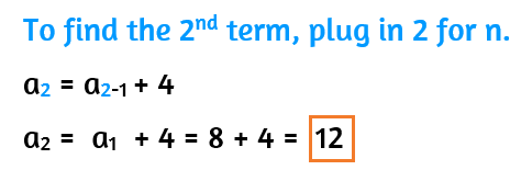 How to use a recursive formula to find a term in an arithmetic sequence.