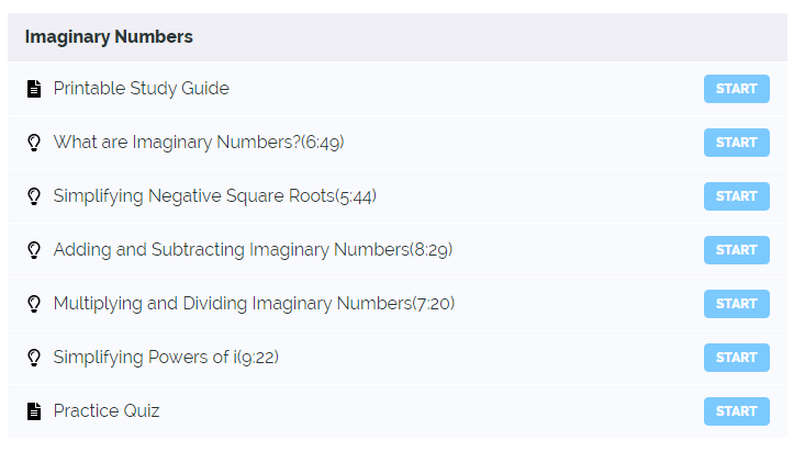 Imaginary Numbers Course Curriculum