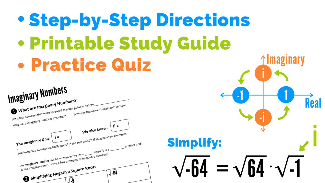 Imaginary Numbers Course with step-by-step directions, examples, study guide, and practice quiz.