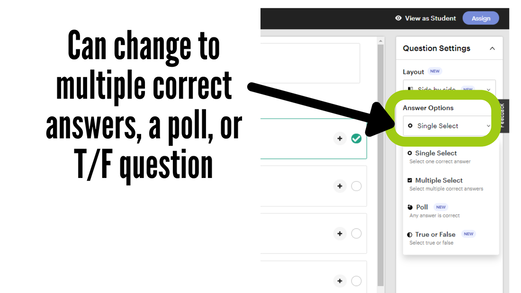 How to change from one correct answer to multiple answers in TpT's Easel assessments.