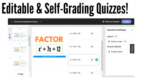 Editable and Self-Grading Math Quizzes in Easel - a digital tool by Teachers Pay Teachers