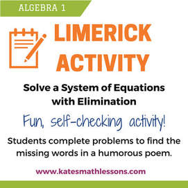 Solving systems of equations with the elimination method Algebra 1 activity.