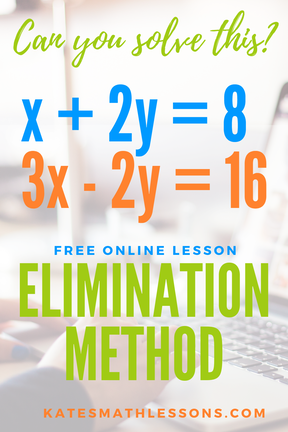 How to use the elimination method to solve a system of linear equations.  A free algebra lesson perfect for distance learning!