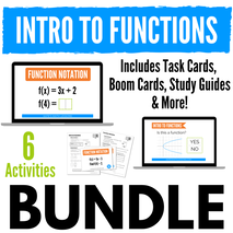 Intro to functions bundle of activities.  Printable and digital resources for in-class or distance learning.