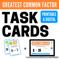 Finding Greatest Common Factor GCF Printable Task Cards and Online Boom Cards