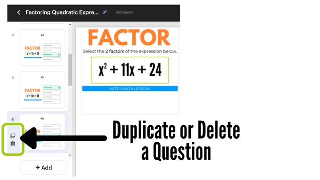 How to duplicate or delete a question on TpT's Easel Assessments