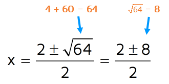 Simplify the part under the square next in the quadratic formula.
